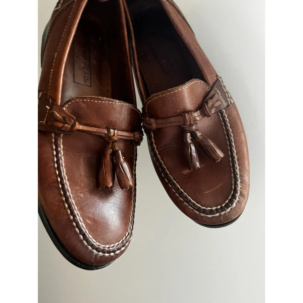 Vintage Mens Brown Leather Tassel Loafers size 11 Preppy Smart Casual Boat Shoes